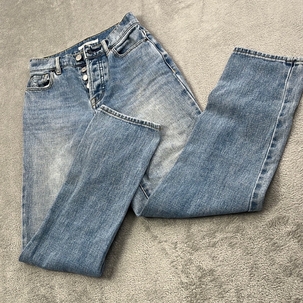 Pacsun 22 High Rise Straight Distressed Fly‎ Button Denim Jeans 100% Cotton